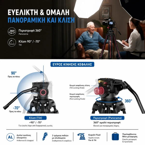 2m Πολυμορφικός τρίποδας LL38 με κεφαλή κ Χερούλι Τσάντα