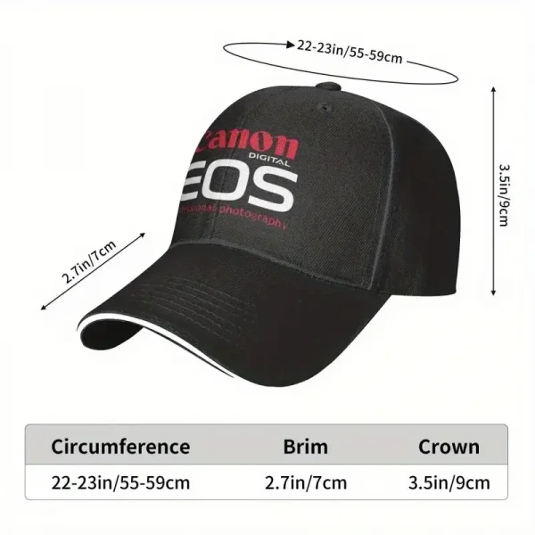 Unisex καπέλο με στάμπα Canon EOS χρώματος μαύρο
