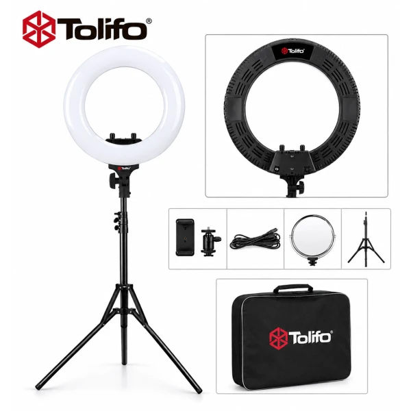 Σετ φωτιστικού Ring LED Tolifo 430 SMD τεχνολογίας με βάση τηλεφώνου καθρέφτη κ τρίποδα  (Bi Color 48W - 4800 LM - Battery & AC Type)