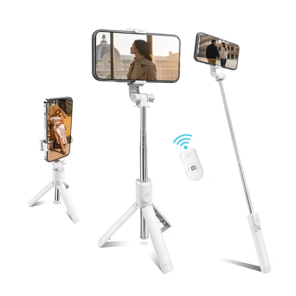 Τηλεσκοπικό Selfie Stick 3 σε 1 με Τρίποδο Bluetooth Τηλεχειριστήριο Περιστροφή 360° - Λευκό