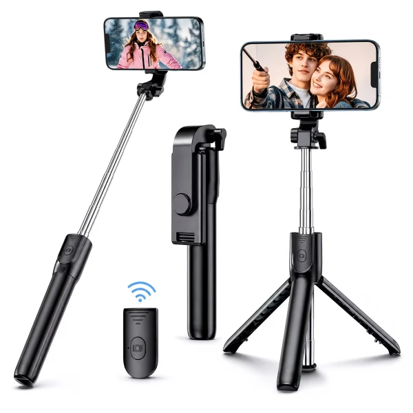 Τηλεσκοπικό Selfie Stick 3 σε 1 με Τρίποδο Bluetooth Τηλεχειριστήριο Περιστροφή 360° - Μαύρο