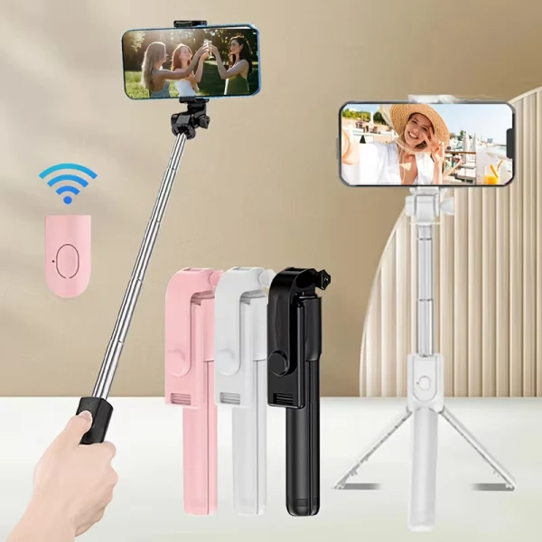 Τηλεσκοπικό Selfie Stick 3 σε 1 με Τρίποδο Bluetooth Τηλεχειριστήριο Περιστροφή 360° - Λευκό