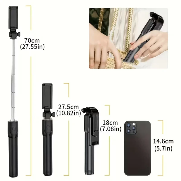 Τηλεσκοπικό Selfie Stick 3 σε 1 με Τρίποδο Bluetooth Τηλεχειριστήριο Περιστροφή 360° - Λευκό