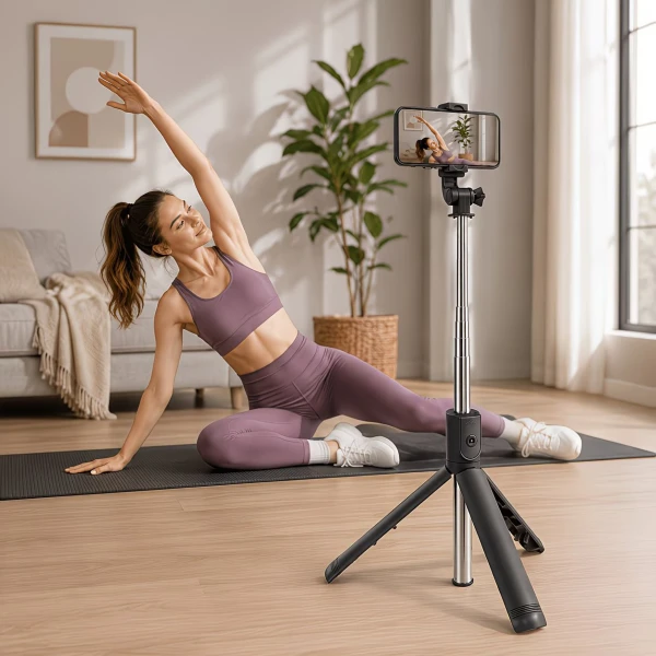 Τηλεσκοπικό Selfie Stick 3 σε 1 με Τρίποδο Bluetooth Τηλεχειριστήριο Περιστροφή 360° - Λευκό