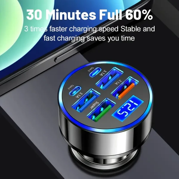 6 σε 1 Φορτιστής αυτοκινήτου με USB-C κ iPhone Android 6 σε 1 Φορτιστής αυτοκινήτου με USB-C κ iPhone Android