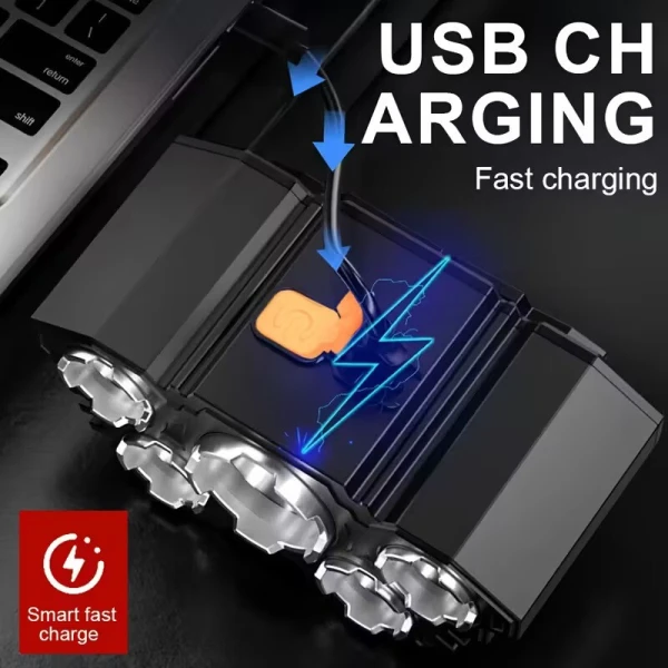 Φορητός Φακός Κεφαλής 5 LED με Γρήγορη Φόρτιση USB Πολλαπλές Λειτουργίες