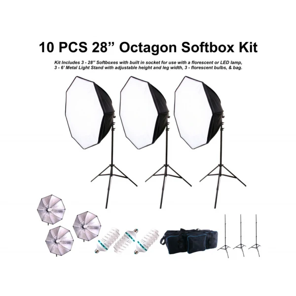 OutletVideo οκταγωνικό φωτιστικό Softbox σετ με 3 λάμπες (2025W - 33.000 Lumens) OutletVideo οκταγωνικό φωτιστικό Softbox σετ με 3 λάμπες (2025W - 33.000 Lumens)