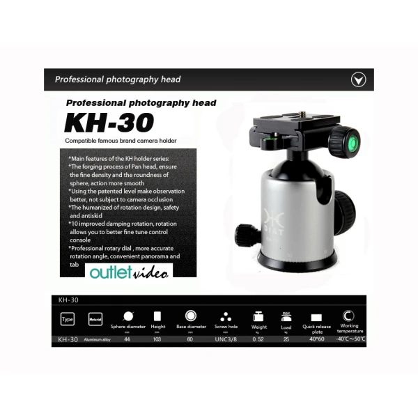 Φωτογραφική κεφαλή Diat Silver KH30 για έως 25kg Φωτογραφική κεφαλή Diat Silver KH30 για έως 25kg